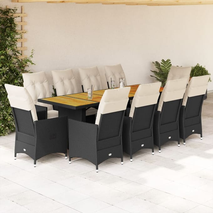 vidaXL - 11-delige - Bistroset - met - kussens - poly - rattan - zwart