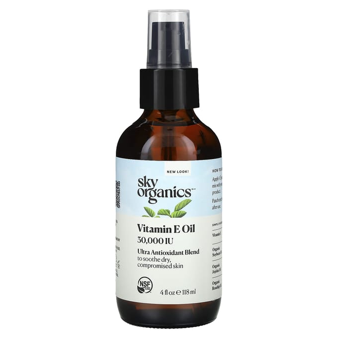 Sky Organics, Vitamin E Oil, 36,000 IU, 4 fl oz (118 ml) black