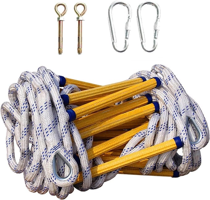 Touwladder - Noodladder Ontsnapping - Veilige Ontsnapping - Vlamvertragend Antislip - 12 Meter - Zwart