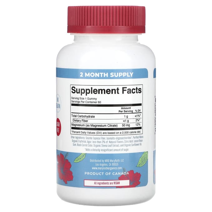 MaryRuth's, Gummies Magnesium Calm, hibiscus, 60 gummies