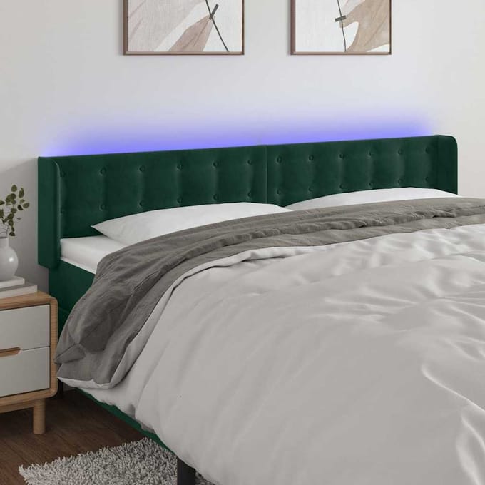 vidaXL - Hoofdbord - LED - 183x16x78/88 - cm - fluweel - donkergroen