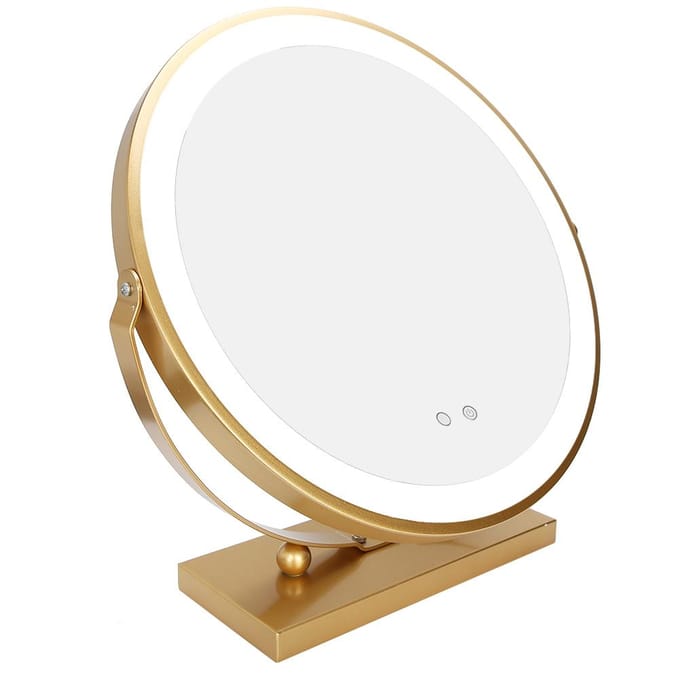 LED Make-up Spiegel Rond Bureau 3 Kleuren Instelbaar Draaihoek Make-up Spiegel 100‑240V US Stekker US Plug beige