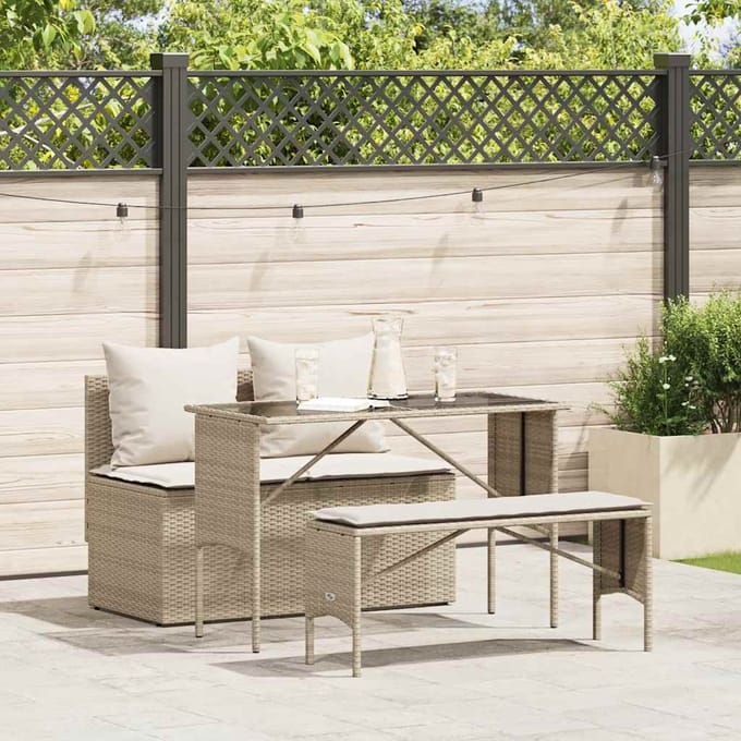 vidaXL - 3-delige - Tuinset - met - kussens - poly - rattan - beige
