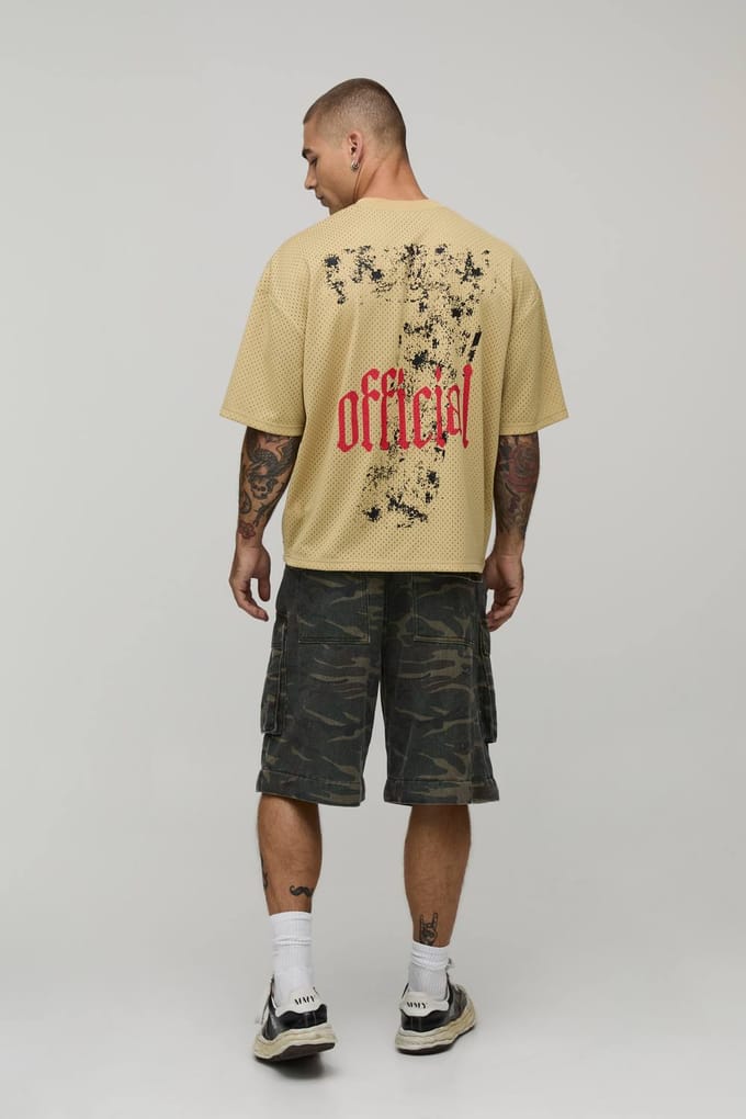 Oversized Boxy Official V-Neck Sports Top | Stone | Size Medium