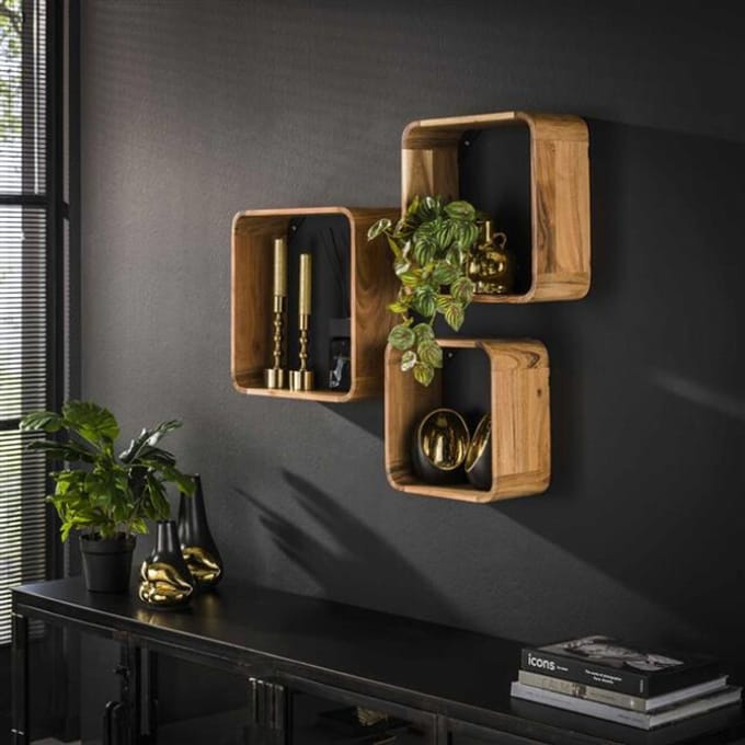 Hoyz Collection - Wandschap Vierkant - Acaciahout - Set van 3 - 15x40x40