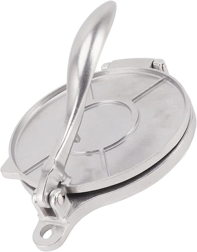 Tortilla Pers - Deegpers Quesadilla - Zelf Wraps Maken - Aluminium Legering - 16 cm Diameter - Zilver