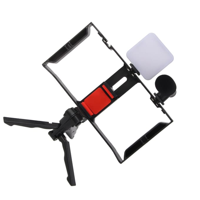 Smartphone Video Microfoon Kit Vlogging Kit met Camera Cage Invullicht Statief Afstandsbediening voor black