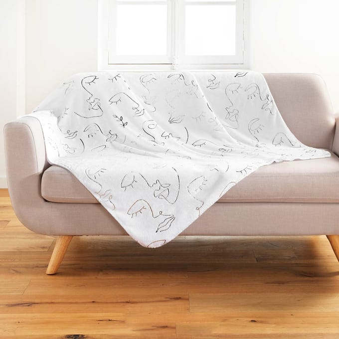 Plaid Line Art 125 cm x 150 cm White