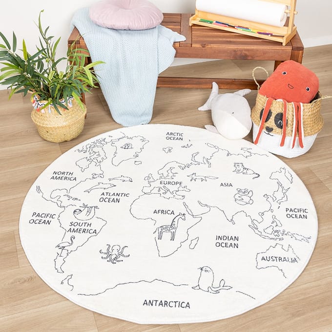 Little Olly Rond kindervloerkleed - Globe Crème - Ø 120cm