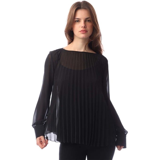 Boss Dames Ipuna Geplooide Chiffon Blouse (Zwart)