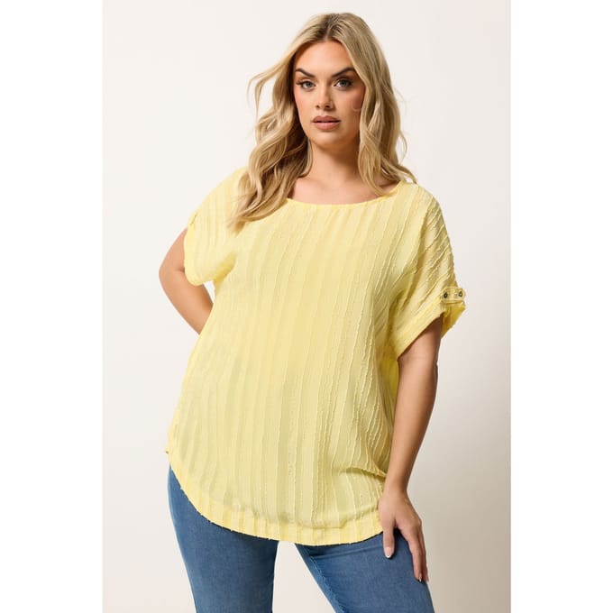 Yours Gele Top Met Gestreepte Textuur En Mouwtabs Size 50-52