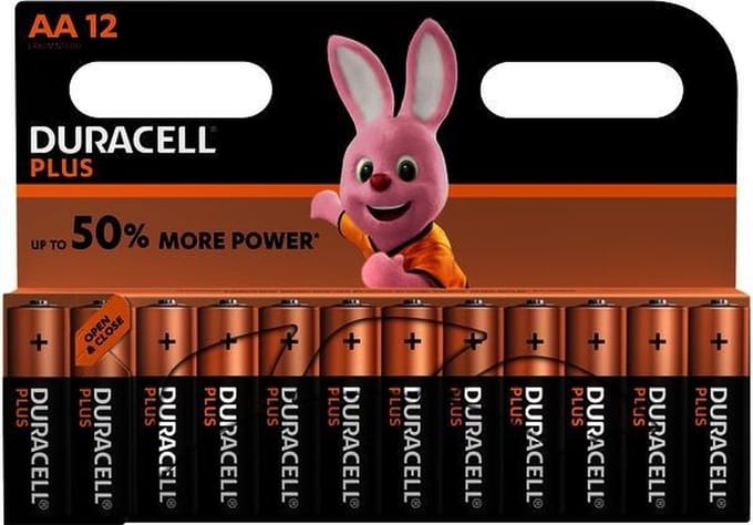 Duracell Plus alkaline AA-batterijen, verpakking van 12