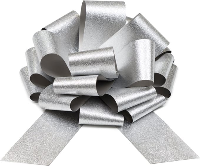 PartyDeco - Cadeaustrik Zilver - 30 cm