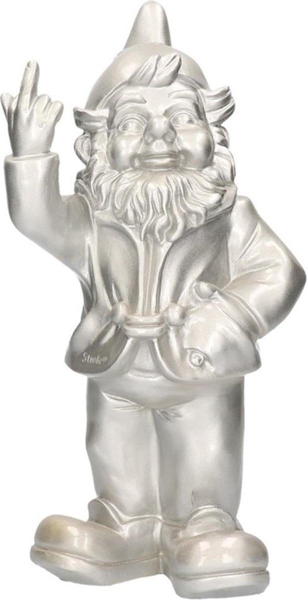 Tuinkabouter middelvinger tuin kabouter 30cm Zilver| GerichteKeuze