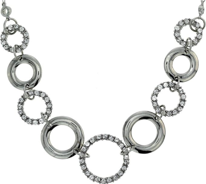 Behave® ketting zilverkleur met steentjes 41 cm - elegante cirkelontwerpen