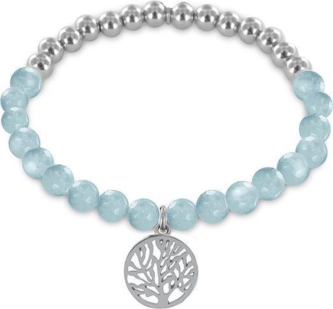 Montebello Armband Willow Blue - 316L Staal - Jade - Levensboom - 18cm (Rek)