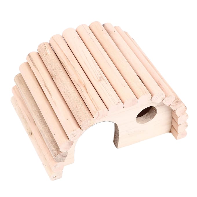 Hamster Houten Huis Schattige Boogvormig Warm Veilig Stevig Cavia Houten Huis voor Hamsters Renmuizen Ratten Kleine Dieren beige