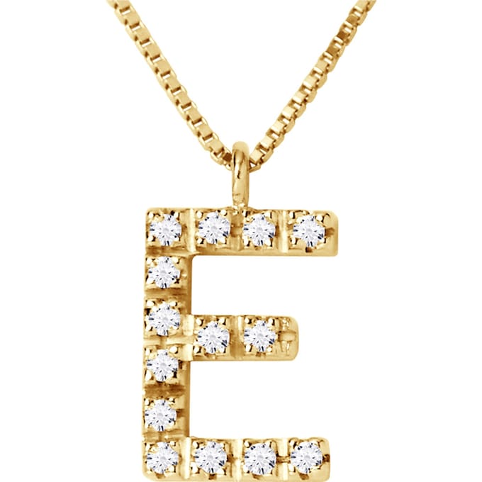 Ketting Diamonds 0.07 Cts alfabet letter "E" Geel Goud 18 Karaat