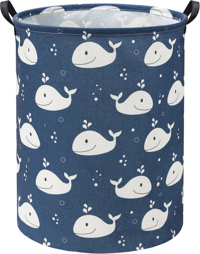 Grote Opvouwbare Wasmand en Speelgoedopberger in Walvis Design - Blauw