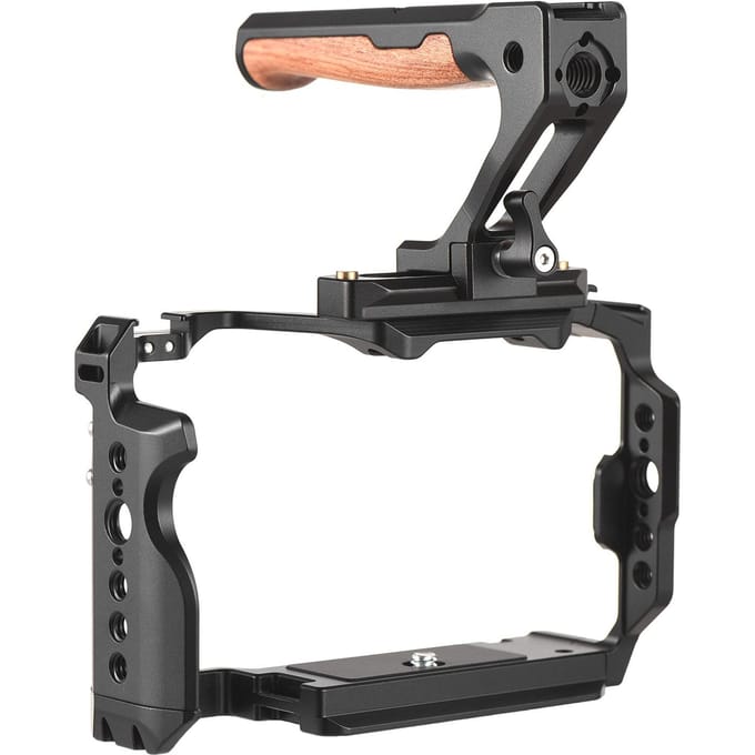 Camera Kooi met Bovenhandvat Aluminiumlegering Camera Videokooi met Dubbele Cold Shoe Mount Talrijke 1/4 zwart