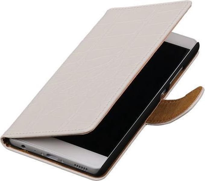 Wit Krokodil booktype wallet cover hoesje voor HTC One Mini 2