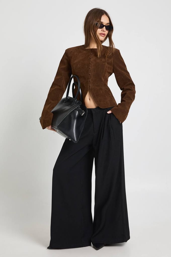 boohoo Dames Faux Suede Peplum Blazer | Chocolate | Maat: 8