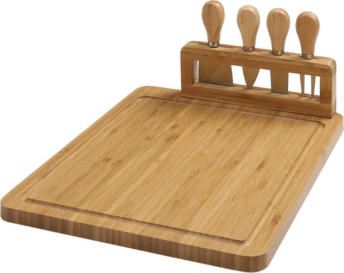 Famanu - Bamboe snijplank met geïntegreerde kaasmessenset – Natuur