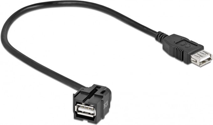 USB-A haaks (110° boven) Keystone module - USB-A (v) | USB2.0 | zwart | 0,30 meter
