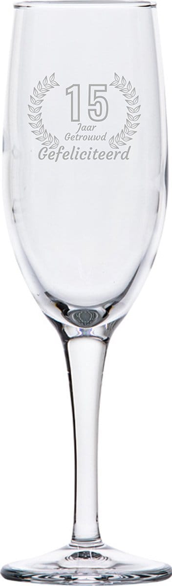 Gegraveerde Champagneglas 16,5cl Gefeliciteerd 15 jaar getrouwd