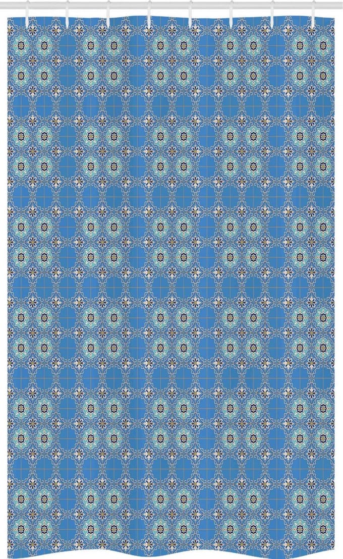 ABAKUHAUS – Douchegordijn 120 x 180 cm – Patchwork Blauw/Aqua/Oranje – Polyester