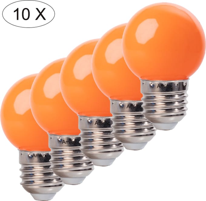 Set 10 stuks oranje led lampen - 1W - E27