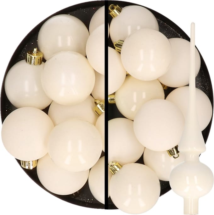 Decoris kerstballen 28x st 4-6 cm kunststof -met glazen piek -wol wit