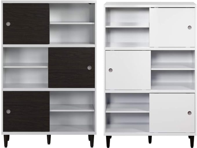 Evolution wandkast 3 deuren, 6 planken wit, zwart.