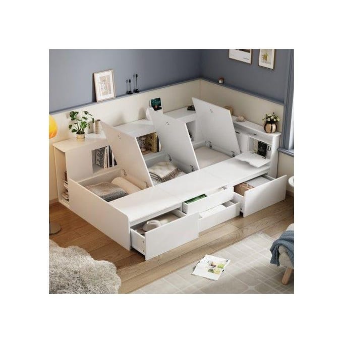 Kinderbed - MUVOE - 90x200 cm - Wit - Met lades - Multifunctioneel design wit