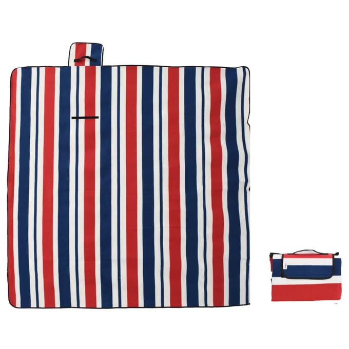 vidaXL - Picknickkleed - opvouwbaar - strepen - 200x200 - cm - fluweel - blauw - rood