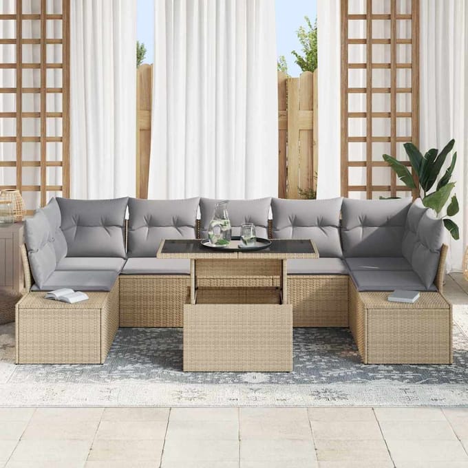 vidaXL - Bankstel - 8 - st - Beige - en - Lichtgrijs - poly - rattan