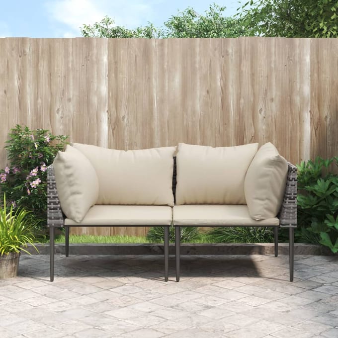 vidaXL - Tuinhoekbanken - met - kussens - 2 - st - poly - rattan - grijs