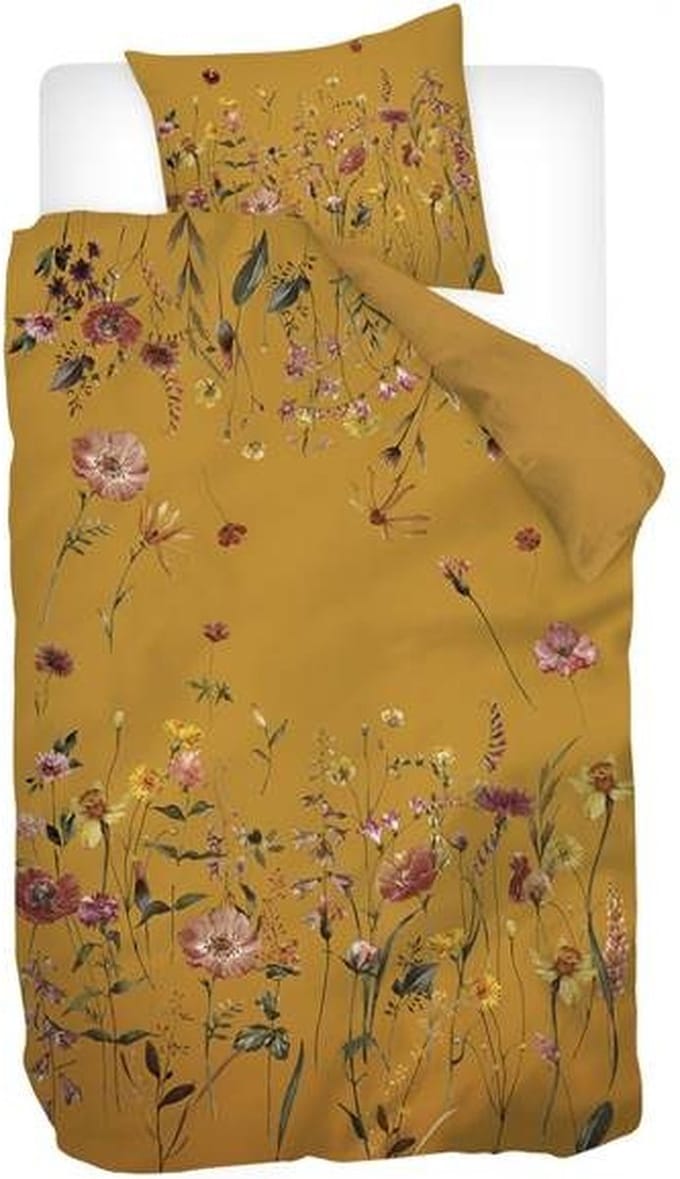Snoozing Meadow Flowers Dekbedovertrek - Eenpersoons - 140x200/220 cm - Okergeel