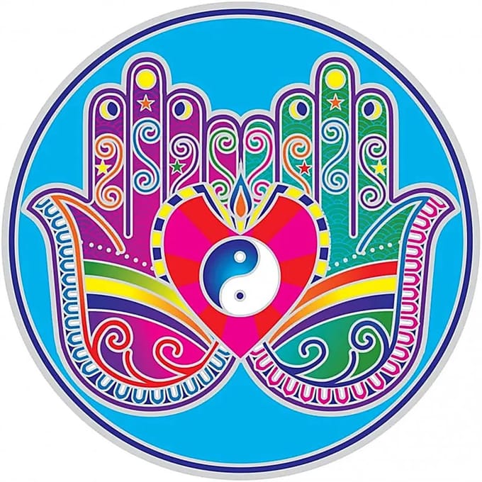 Sunseal - raamsticker - genezende handen - yin yang - healing hands - mandala - 14 cm