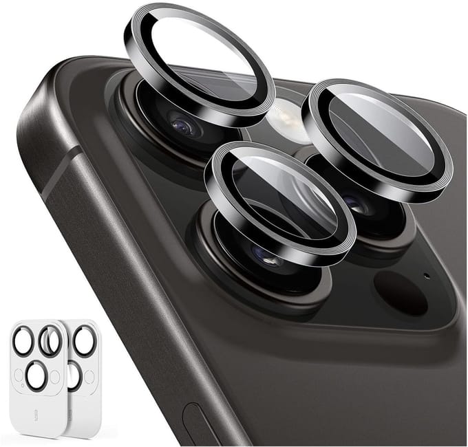 ESR Armorite Camera Lens Protector Geschikt voor Apple iPhone 17 Pro (Max) / 16 Pro (Max) - 9H Tempered Glass - Case Friendly - Zwart 2-Pack