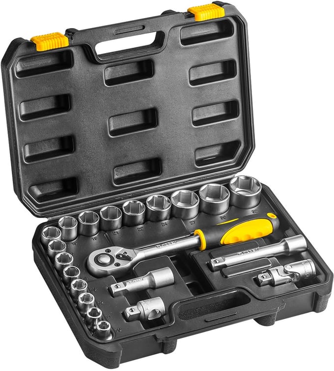 Topex - 1/2" Dopsleutelset - 21-delig - Ergonomische Handgreep - Duurzaam Staal