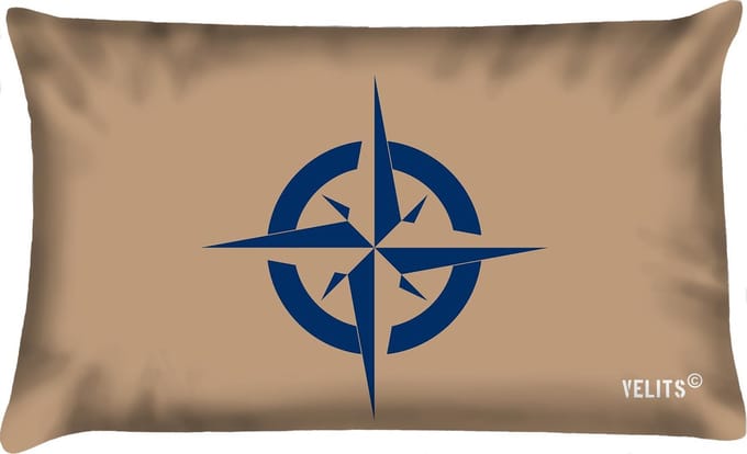 Sierkussen - Buitenkussen Denim Original Waterafstotend Bootkussen Kompas - Multicolor - 60 Cm X 40 Cm