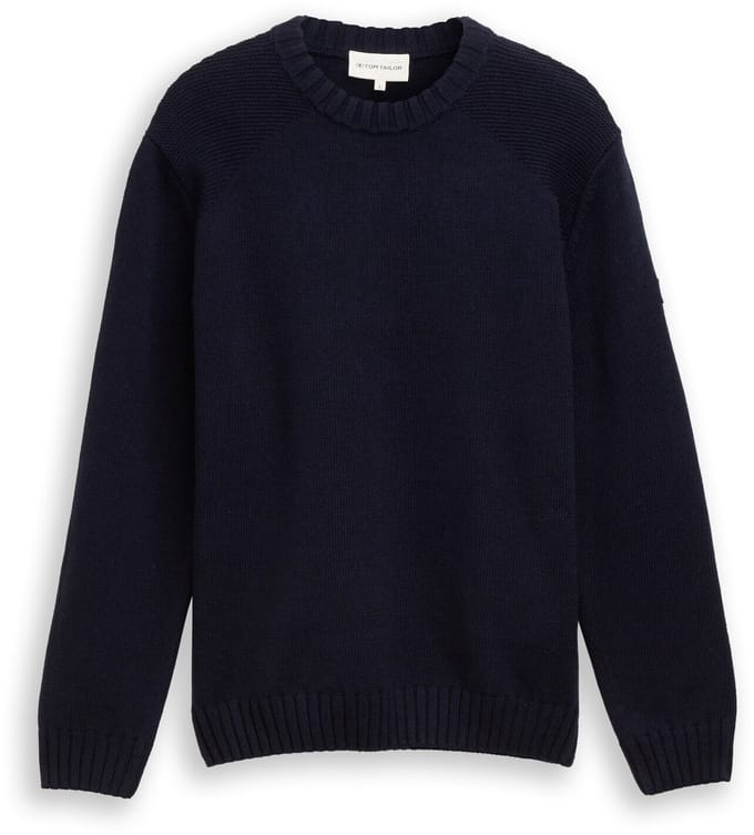 Tom Tailor - Gebreide trui met ribdetails - Maat S - Knitted Navy Melange