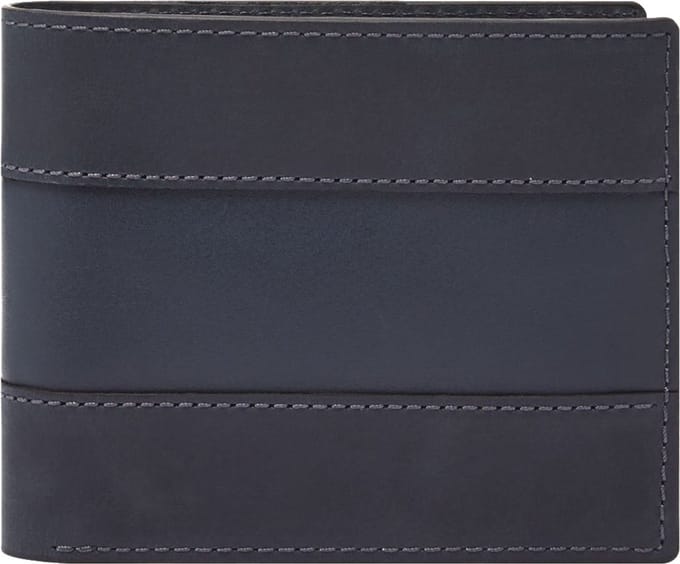 FOSSIL Leren Kaarthoes Everett Bifold Card Case Midnight Navy Donkerblauw