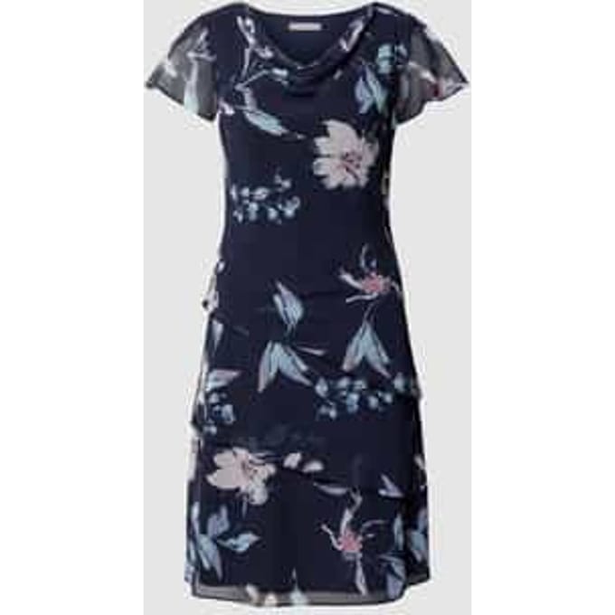 Knielange cocktailjurk met bloemenmotief