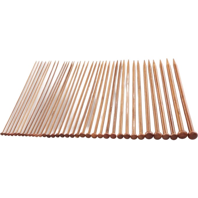 36 stuks Breinaalden Enkel Punt 2mm tot 10mm Bamboe Rechte Naalden voor Truien Sokken Handschoenen beige