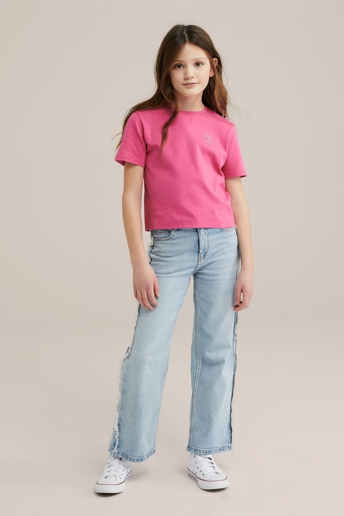WE Fashion Meisjes cropped T-shirt met embroidery, 2- pack