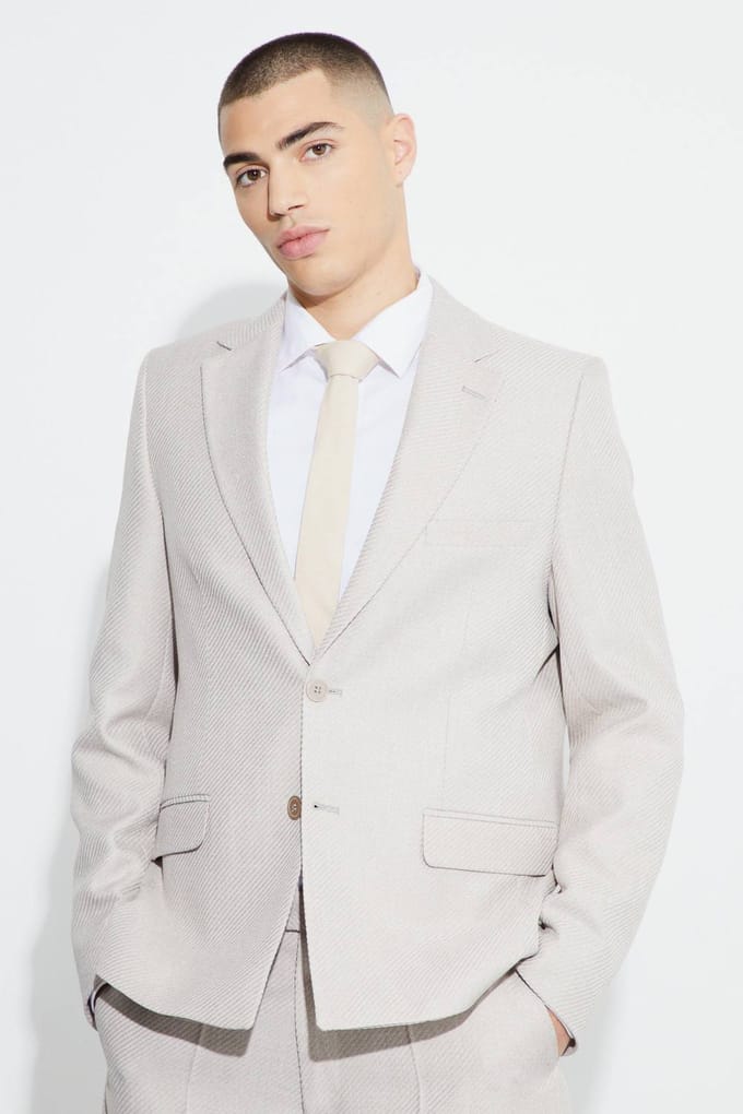 Relaxed Fit Boucle Texture Marl Blazer | Grey | Size 46
