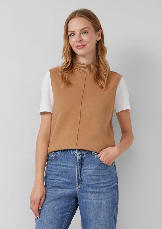 s.Oliver - female - Mouwloos sweatshirt met geribde opstaande kraag