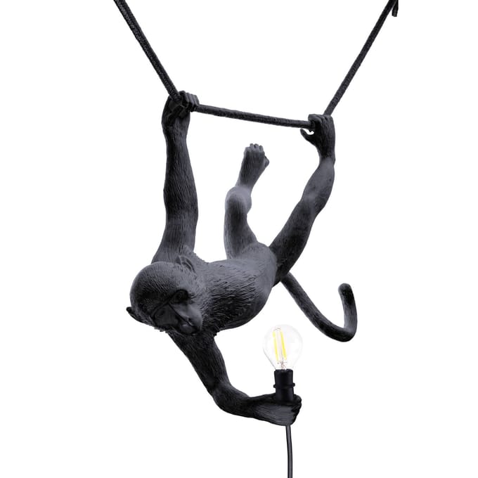 SELETTI Monkey Lamp, breedte 44 cm, zwart, stekker, IP44